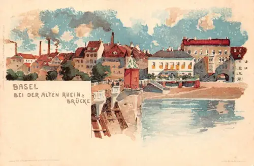 Schweiz Basel Bei Alten Rhein Brücke Industrie Kunst F Voellmy Postkarte B905