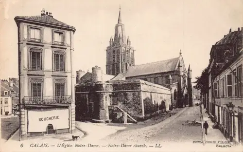 A845 Frankreich Calais Notre Dame Kirche Boucherie Vintage Postkarte