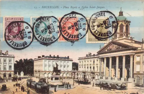 L134 Belgien 1923 Brüsseler Platz Royale Kirche Saint Jacques Vintage Postkarte