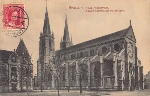 L136 Luxemburg 1921 Esch-sur-Alzette Katholische Kirche Vintage Postkarte