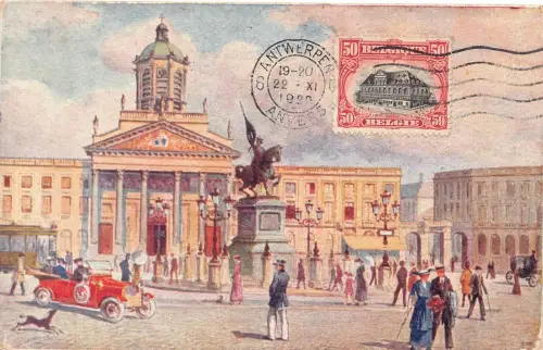 L134 Belgien 1920 Brüssel La Place Royale Palace Auto Oldtimer Postkarte