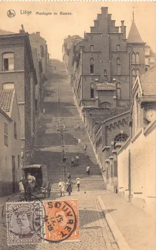 L135 Belgien 1923 Lüttich Montagne de Bueren Straße in Treppen Kutsche Postkarte