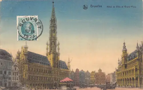 L133 Belgien 1923 Brüssel Hotel de Ville und Grand Place Vintage Postkarte