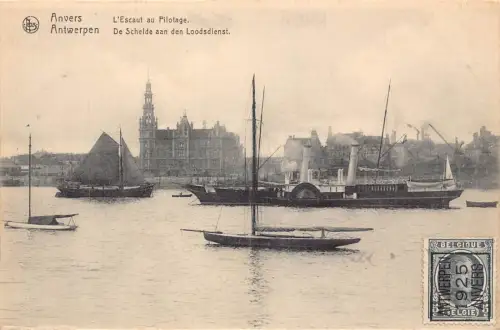 L134 Belgien 1925 Anvers Antwerpen L'Escaut au Pilotage Boats Vintage Postkarte
