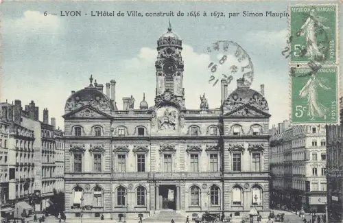 L131 Frankreich 1921 Lyon L'Hotel de Ville Vintage Postkarte