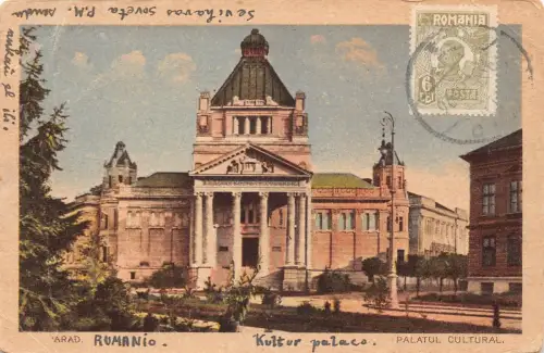 L314 Rumänien 1926 Arad Palatul Kultur Vintage Postkarte