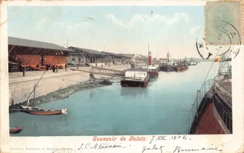L313 Rumänien 1902 Galati Souvenir Boote Hafen Vintage Postkarte