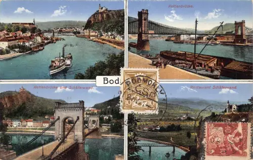 L141 Tschechien 1921 Bodenbach Restaurant Dampfschiff Brücken Vintage Postkarte