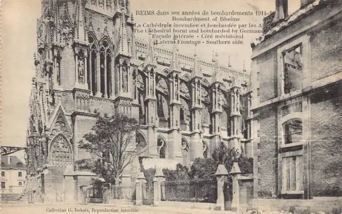 C002 Frankreich, Reims, Bombardement of Reims, WW I Vintage Postkarte