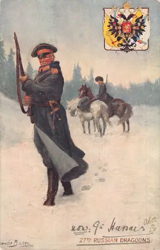 Russland Soldaten Uniformen Wappen 27. Russische Dragoner Postkarte B908