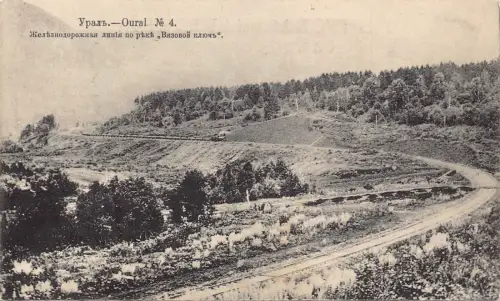 Russland Eisenbahnlinie am Fluss Ulme Ural Vintage Postkarten B909