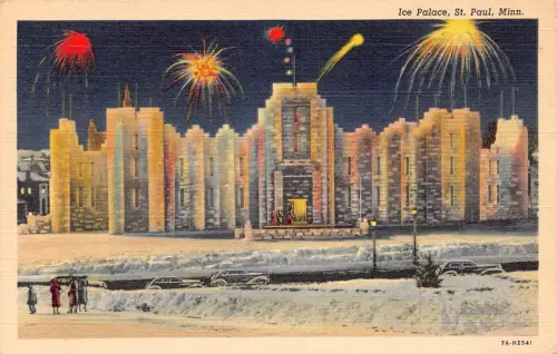 USA 1941 Ice Palace St Paul Minnesota Fireworks Vintage Postkarte B910