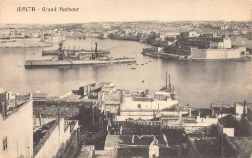Malta Valetta Grand Harbour Steamboat Vintage Postkarten B910
