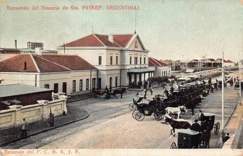 A865 Argentinien 1908 Recuerdo del Rosario Sta Fe Bahnhof Wagen Postkarte