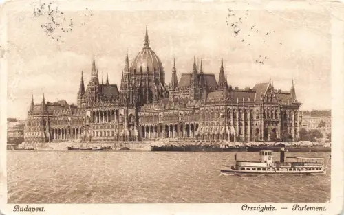 A865 Ungarn 1914 Budapester Parlament Orszaghaz Dampfschiff Vintage Postkarte