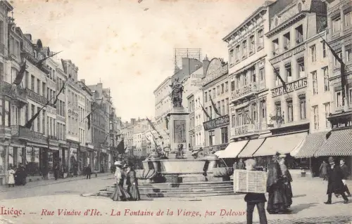 A866 Belgien Lüttich 1906 Rue Vinave d'Ille Fontaine de Vierge Shops Postkarte