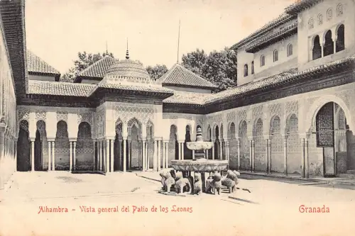 A868 Spanien Vista General del Patio de los Leones Granada Vintage Postkarte