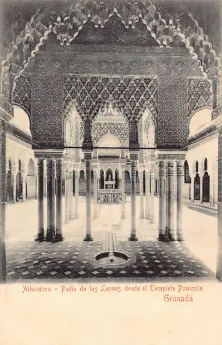 A869 Spanien Granada Alhambra Patio de Leones Templete Ponicuta Vintage Postkarte
