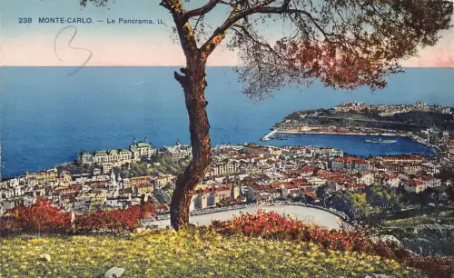A870 Monaco Monte Carlo Panorama Vintage Postkarte