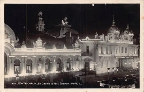 A870 Monaco Monte Carlo Casino la Nuit Night RPPC Vintage Postkarte
