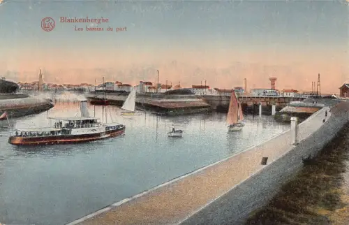 Belgien Blankenberge Le Bassins du Port Dampfschiff Hafen Vintage Postkarte