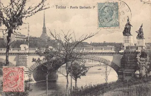L139 Italien 1923 Turin Brücke Umberto Vintage Postkarte