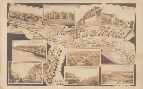 L548 Russland Sibirien Eisenbahnkarte Omsk Ptropawlowsk Krasnoiarsk RPPC Postkarte