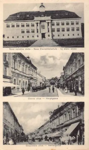 B140 Serbien Zemun Semlin Zimonu Grundschule Hauptstraße Geschäfte Auto Postkarte