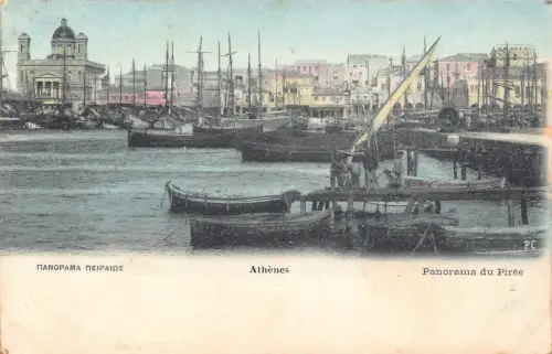 L549 Griechenland Athen Piräus Hafen Boote Schiffe Vintage Postkarte