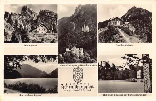 B137 Deutschland Schloss Hohenschwangau Schloss Mehransicht RPPC Vintage Postkarte