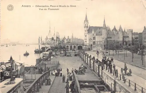 B138 Belgien Anvers Antwerpen Place et Musee du Steen Dampfschiff Postkarte