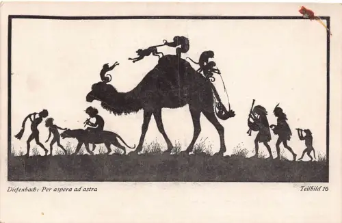 B154 Silhouette Kamel Kinder Affen Musikinstrumente Panther Postkarte