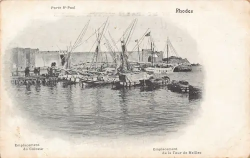 L549 Griechenland Rhodos St Paul Hafen Schiffe Boote Vintage Postkarte