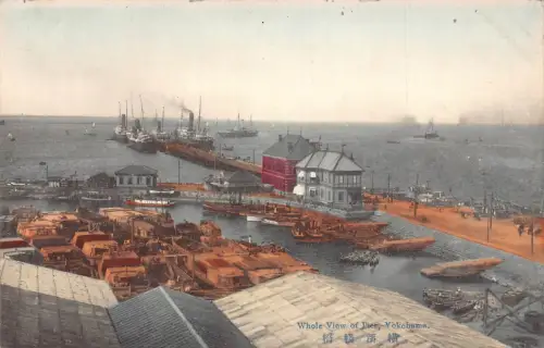 L549 Japan Yokohama Pier Schiffe Boote Vintage Postkarte