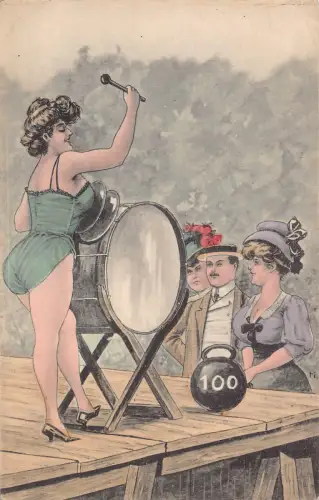 B150 Risque Semi-nackte Trommlerin im Kostüm auf der Bühne Herren Postkarte