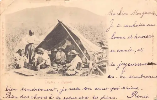 B139 Ungarn Czigany Zigeuner Roma leben im Zelt Ethno Vintage Postkarte