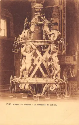 B145 Italien Pisa Interno del Duomo La Lampada di Galileo Lampe Vintage Postkarte