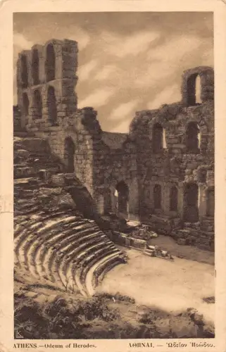 B156 Griechenland 1928 Athen Odenm des Herodes Tempel Vintage Postkarte