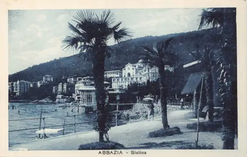 B157 Kroatien Opatija Abbazia Slatina Promenade Vintage Postkarte
