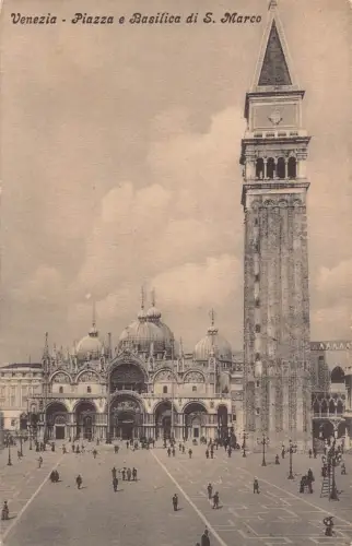 B146 Italien Venezia Venedig Piazza e Markusdom Turm Vintage Postkarte