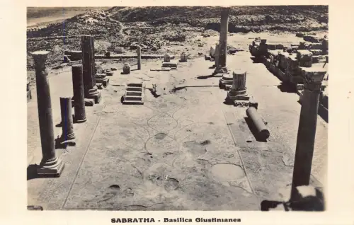 B157 Libyen Sabratha Wa Surman Basilika Giustinianea Tempel RPPC Postkarte