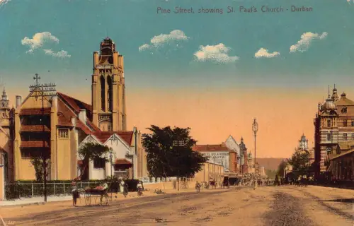 B158 Südafrika 1911 Pine Street zeigt St Paul's Church Durban Postkarte