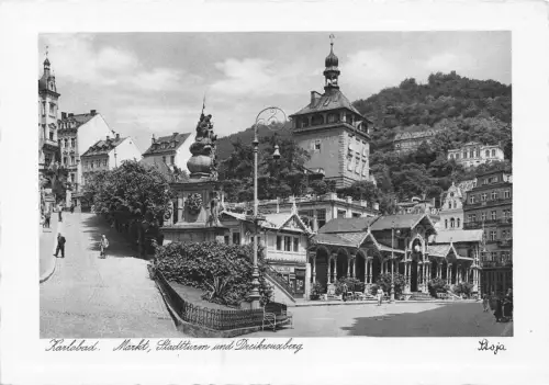B134 Tschechien Karlsbad Karlsbader Marktturm Dreikreuzberg RPPC Postkarte