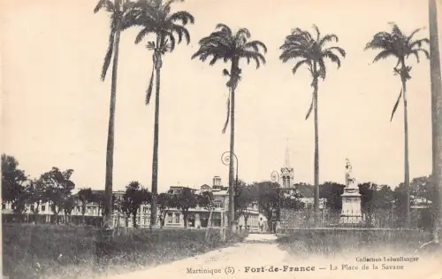 B157 Martinique Fort de France Place de la Savane Vintage Postkarte