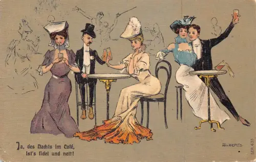 B150 Soziales Leben 1907 Menschen auf Party flirten Paare gewagte Vintage Postkarte