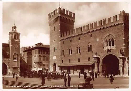 B134 Italien Ferrara Palazzo del Podesta Torre dell'Orologio Turm RPPC Postkarte