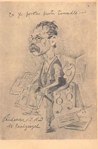 L066 Tschechien 1944 Dr. Rechziegel Karikatur signiert K. Kotrba Postkarte