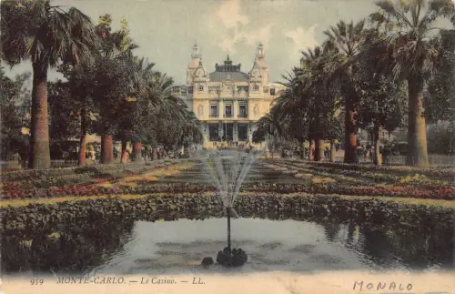 A871 Monaco Monte-Carlo Casino Brunnen Vintage Postkarte