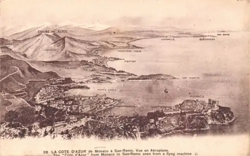 A872 Monaco Cote d'Azur von Monaco nach San Remo aus Flugzeug Postkarte
