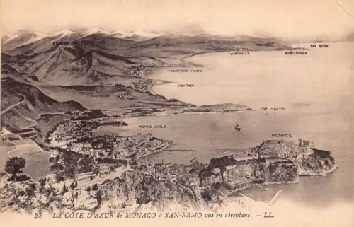 A872 Monaco Cote d'Azur Monaco a San Remo vue Flugzeug Postkarte